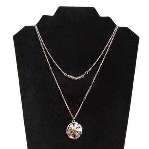Colorful Seed Beaded and Silver Toned Sand Dollar Pendant Double Strand Necklace